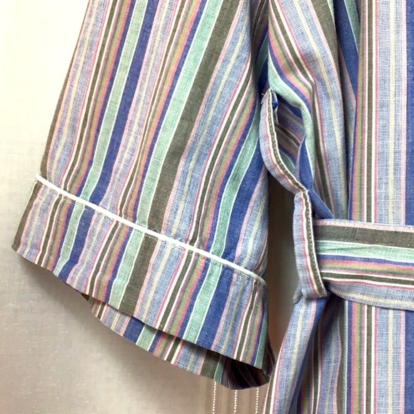 VTG BILL BLASS Cotton Multi Stripe Self Tie with Pockets Bath Robe - Picture 2 of 8